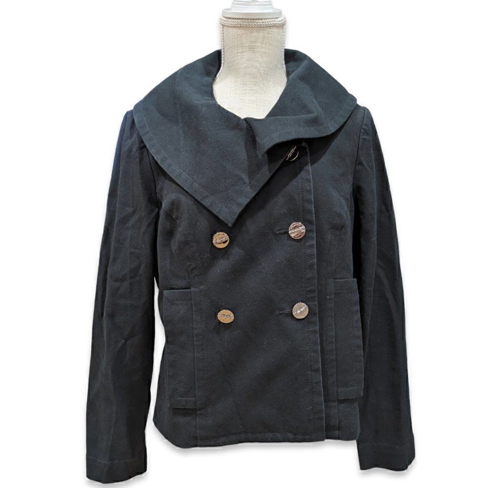 St. John Sport Double Breasted Asymmetric Big Collar Coat Black Jacket Size M